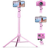 UBeesize 62" Phone Tripod & Selfie Stick, Camera Tripods Stand with Wireless Remote and Phone Holder,Compatible with iPhone Android Phone, Perfect for Selfies/Video Recording/Live Streaming Black - Pink