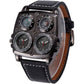 Avaner Mens Punk Watch, Unique Big Face Dual Time Zone Wristwatch, Analog Quartz Leather Strap Sport Watches with Decorative Compass and Thermometer Dial