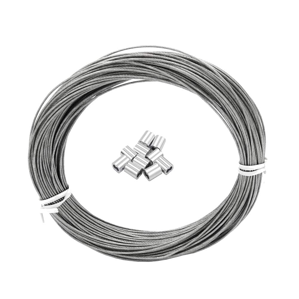 DGOL Coated 100 ft Picture Wire 304 Stainless Steel Rope 1/16 inch (1.5 mm) Photo Hanging Cable,7x7 Standard Core,100 feet,with 10pcs Sleeves