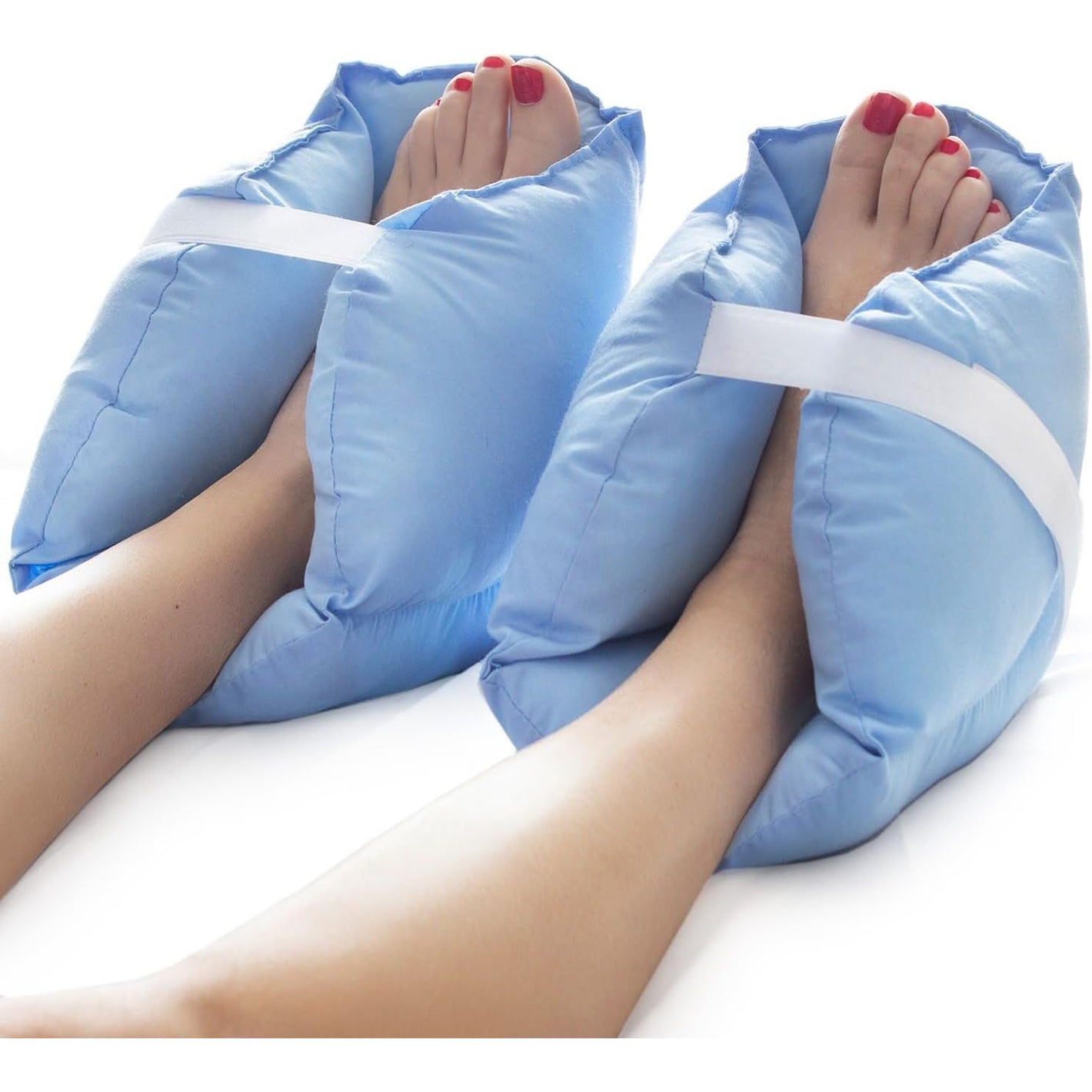 DMI Heel Cushion Protector Pillow to Relieve Pressure from Sores and Ulcers, Foot Pillow, FSA HSA Eligible, Adjustable in Size, Blue, White, Sold as a Set of 2