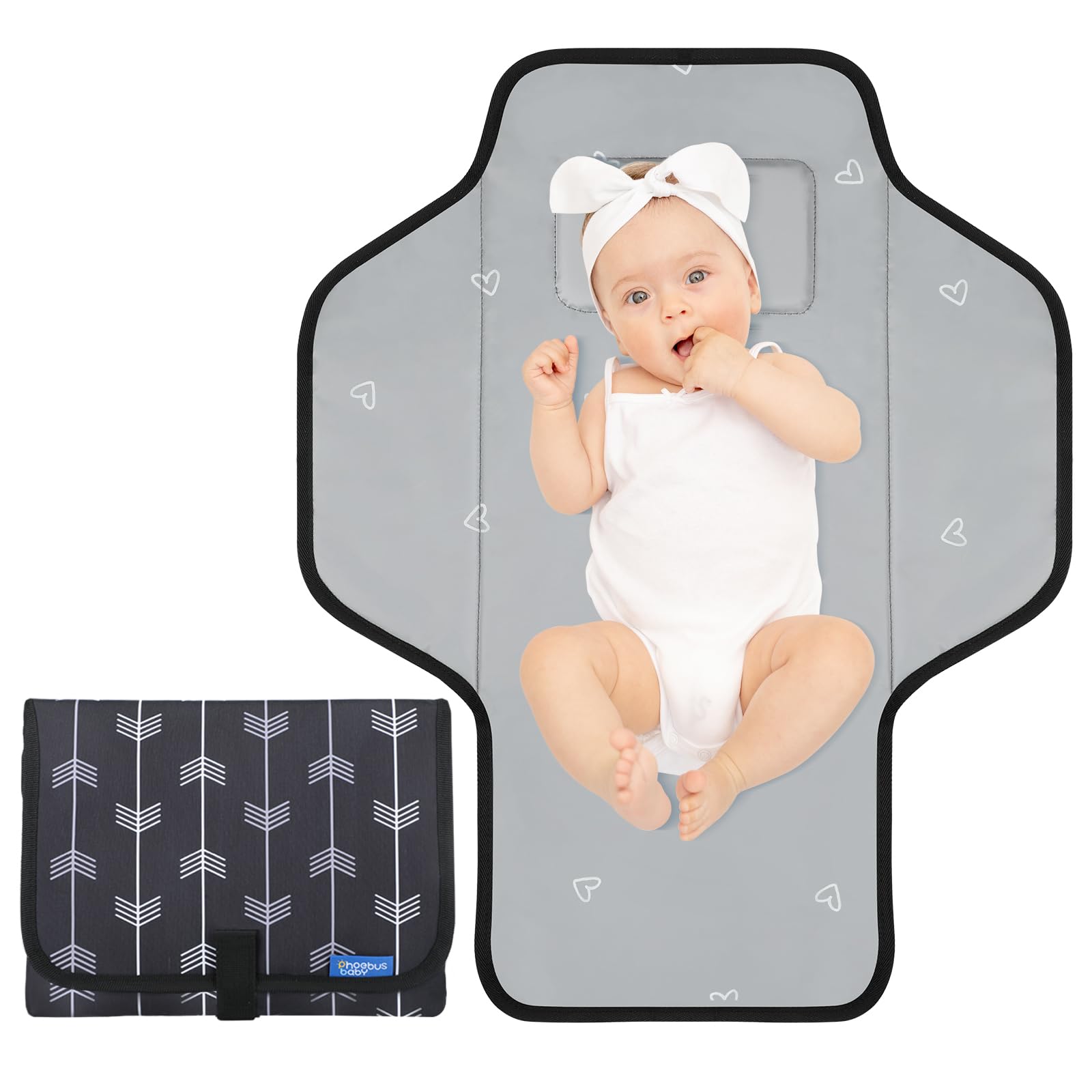 Buy now Baby Portable Changing Pad Travel - Waterproof Compact Diaper Changing Mat with Built-in Pillow - Lightweight & Foldable Changing Station, Newborn Shower Gifts Black-Arrows at indiglob india