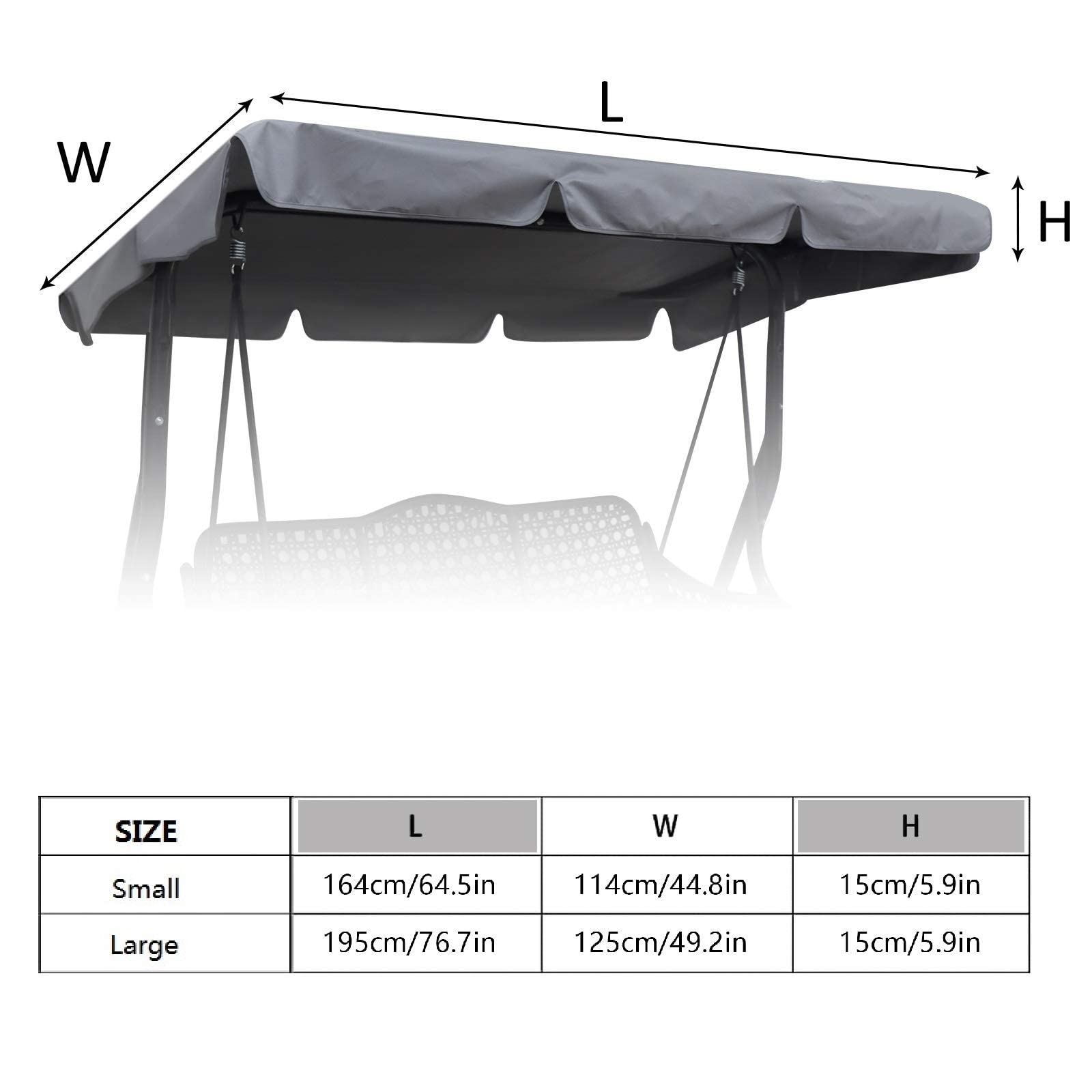 Buy now Swing Chair Canopy Replacement, 2 Seater Garden Seat Cover, Waterproof Windproof Anti-UV Heavy Duty Rip Proof Hammock Top Outdoor Furniture Covers (Grey, Small), Gray at indiglob india