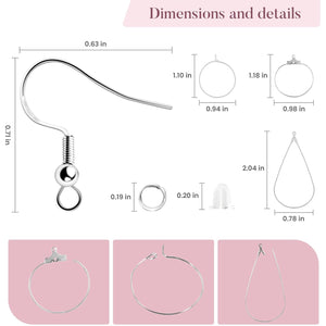 400 Piece Sterling Silver Plated Earring Hooks, Hypoallergenic Earrings Making Kit with Beading Hoop Earring Finding Component Accessories, Earring Backs & Jump Rings for DIY Jewelry Craft
