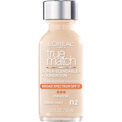 L’Oréal Paris Makeup True Match Super-Blendable Liquid Foundation, Natural Buff N3, 1 Fl Oz,1 Count