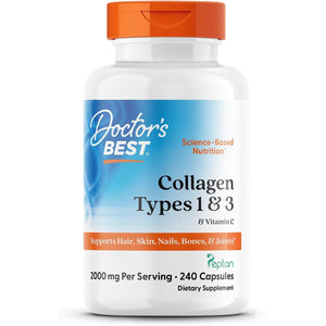Doctor's Best Collagen Types 1 & 3 with Vitamin C, Non-GMO, Gluten Free, Soy Free, Supports Hair, Skin, Nails, Tendons & Bones, 500 mg, 240 Caps (DRB-00263)