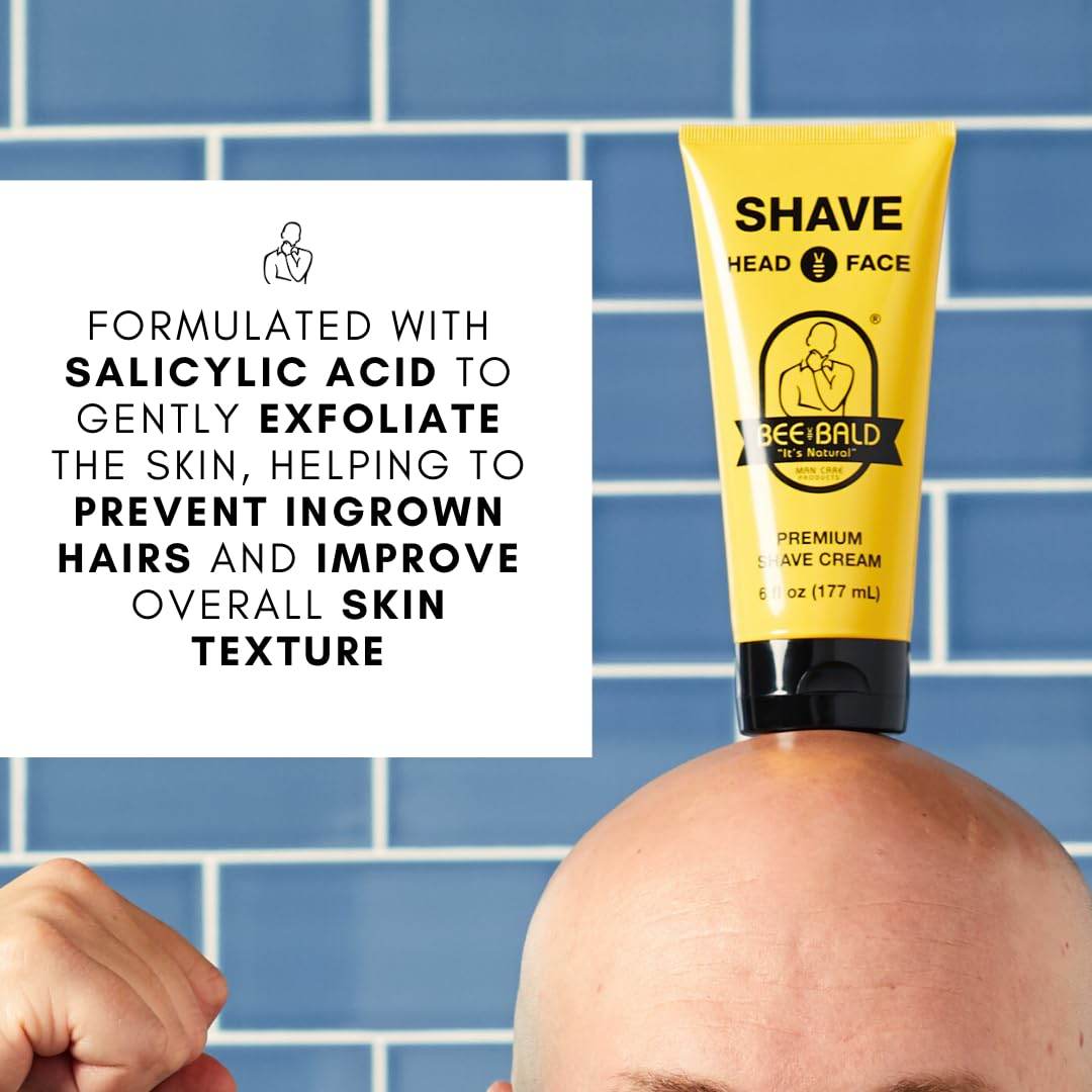 Bee Bald SHAVE Premium Shaving Cream Goes On Light & Slick That's Incredibly Smooth & Quick For Both Face And Head, 6 Fl Oz - My Store