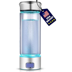 LevelUpWay - Hydrogen Water Bottle Up to 4000PPB SPE PEM Technology Water Ionizer (Borosilicate Glass, Silver)