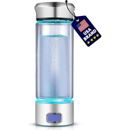 LevelUpWay - Hydrogen Water Bottle Up to 4000PPB SPE PEM Technology Water Ionizer (Borosilicate Glass, Silver)