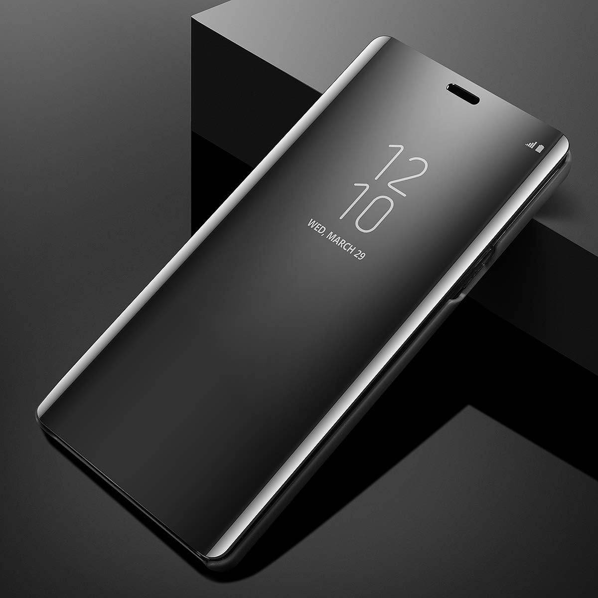 AICase Galaxy Note 9 Case, Luxury Translucent View Window Front Cover Mirror Screen Flip Smart Electroplate Plating Stand 360 Full Body Protective Case for Samsung Galaxy Note 9 (Midnight Black) - My Store