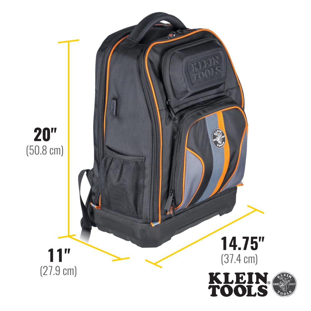 Buy now Klein Tools 62805BPTECH 28-Pocket Laptop Backpack Tool Bag, Tradesman Pro Extra-Large Tech Tool Backpack with Molded Bottom, Charging Port at indiglob india