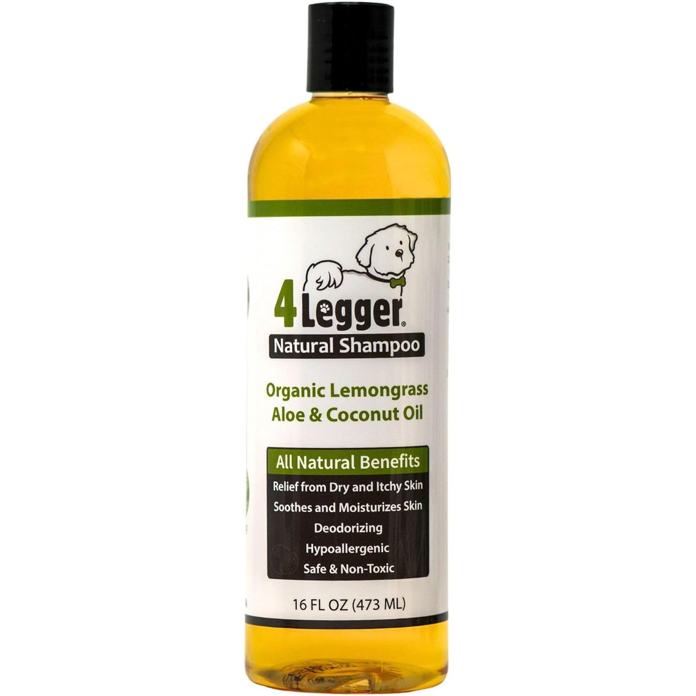 4-Legger Certified Organic Dog Shampoo - All Natural and Hypoallergenic with Aloe and Lemongrass, Soothing for Normal, Dry, Itchy or Allergy Sensitive Skin - Biodegradable - Made in USA - 16 oz