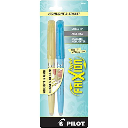 Pilot FriXion Light Pastel Erasable Highlighters, Chisel Tip, Pack of 5, Blue, Pink, Yellow, Green & Purple Aesthetic Highlighters - Ideal for School, Journaling, and Office Use