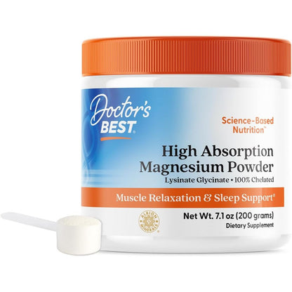 Doctor's Best High Absorption Magnesium Powder,White, 100% Chelated TRACCS, Not Buffered, Headaches, Sleep, Energy. Non-GMO, Vegan, Gluten Free, 200G, 7.1 Ounce (Pack of 1)