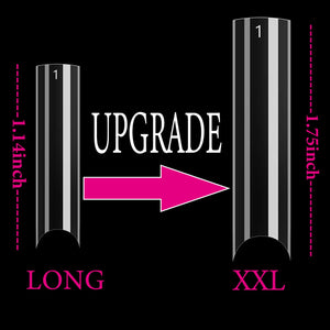 500 Pcs Clear Extra Long C Curve False Nail Tips,XXL C Curve Acrylic Fake Nail Tips with Bag for Nail Salon and DIY, Extra Long French Tips Half Cover Straight Square Nail Tips 10 Sizes