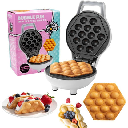 Bubble Mini Waffle Maker- Special Holiday Breakfast w Tiny Hong Kong Egg Style Design, 4" Individual Waffler Iron, Electric NonStick Baker w Recipes- Ice Cream Treat Dessert, Dorm Essential Xmas Gift