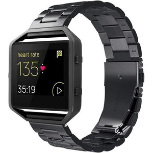 Simpeak Women Men Stainless Steel Metal Band Strap with Stailess Steel Frame Compatible with Fitbit Blaze, Match Link Removal Tool, Black