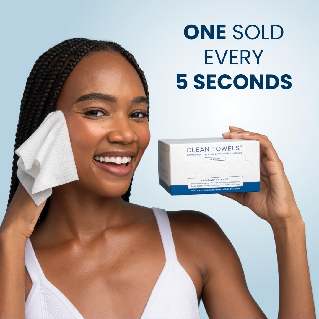 Buy now Clean Skin Club Clean Towels®, 100% USDA Biobased Face Towel, Disposable Face Towelette, Eczema Association Accepted, Makeup Remover Dry Wipes, Ultra Soft, 1 Pack, 25 Ct at indiglob india