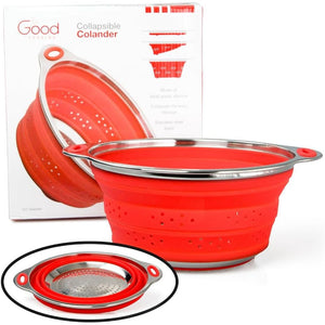 Collapsible Colander Pasta Strainer with Stainless Steel Base (Extra Large 9.5" Diamater)- 100% Food Grade Silicone and BPA Free