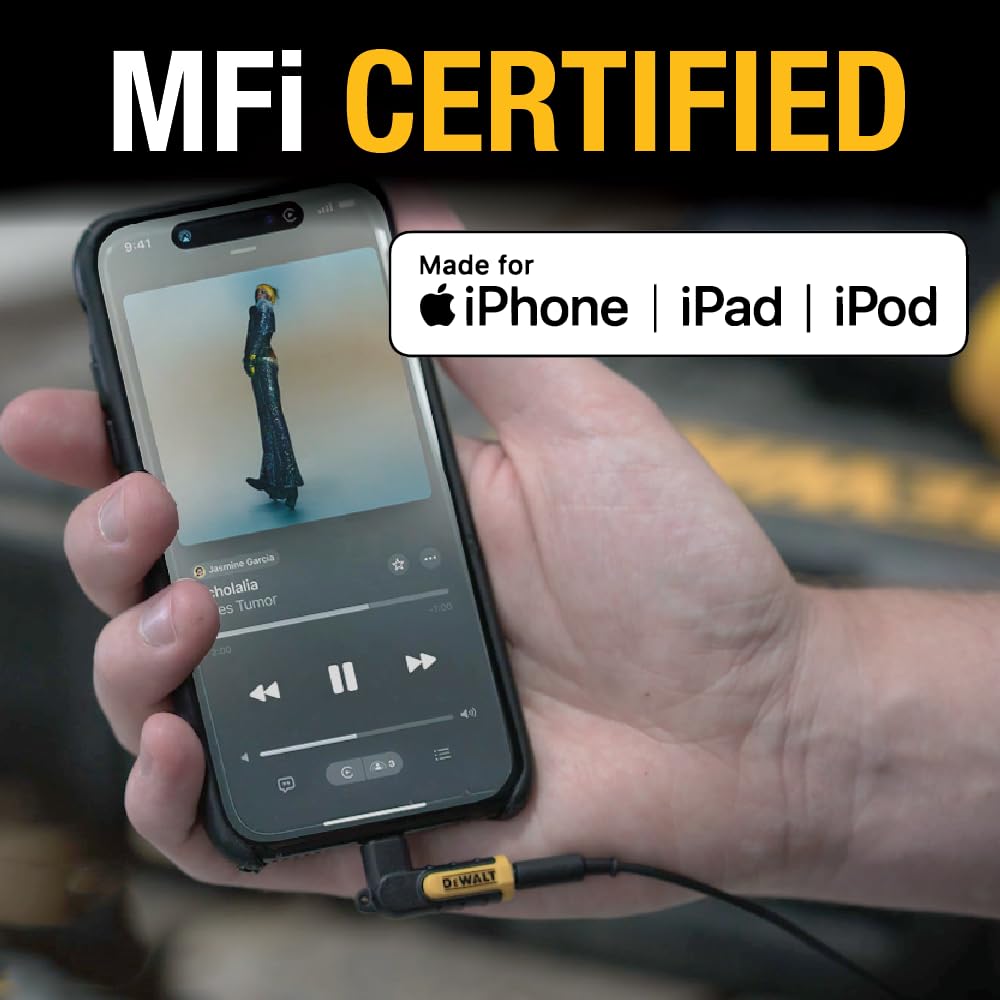 Buy now DEWALT Heavy Duty 3.5mm to Lightning Adapter, 90Degree L Connector Female to 3.5mm Male Headphone Jack Adapter for iPhone, Compatible Lightning to 3.5 mm Headphone Jack Adapters, Adapts Legacy Devices at indiglob india