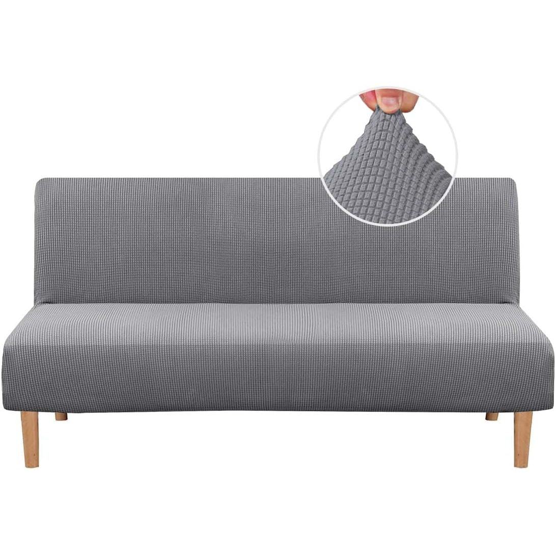 H.VERSAILTEX Armless Futon Cover Stretch Sofa Bed Slipcover Protector Elastic Feature Rich Textured High Spandex Small Checks Jacquard Fabric Futon Cover, Machine Washable, Dove