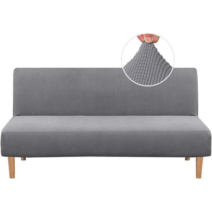 H.VERSAILTEX Armless Futon Cover Stretch Sofa Bed Slipcover Protector Elastic Feature Rich Textured High Spandex Small Checks Jacquard Fabric Futon Cover, Machine Washable, Dove