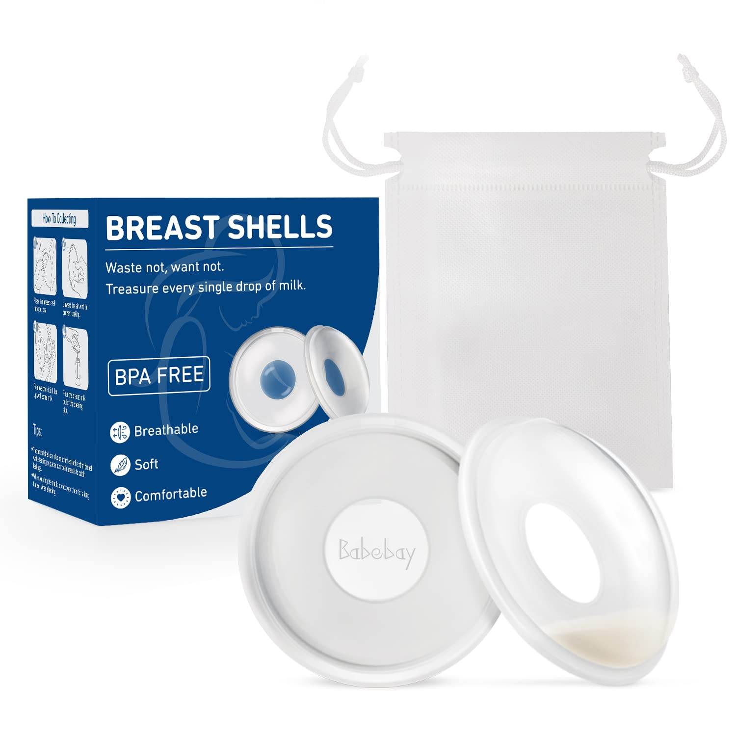 Breast Shells, Nursing Cups, Milk Saver, Protect Sore Nipples for Breastfeeding, Collect Breastmilk Leaks for Nursing Moms, Soft and Flexible Silicone Material, Reusable, 2-Pack - My Store