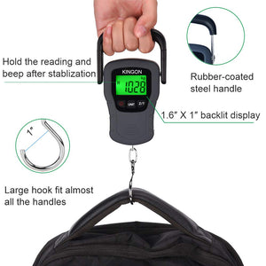 Buy now Digital Hanging Luggage Scale with Comfortable Handle and Large Hook, 110lb/50kg, Backlit Portable Scale for Travel Fishing with Tare/Hold Function, AAA Batteries Included, Grey at indiglob india