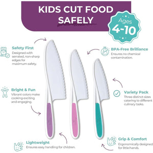 Tovla Jr. Kid Safe Knife Set for Real Cooking | 3-Piece Toddler Kitchen Knives | Montessori & STEM Cooking Tools Ages 4–12 | BPA-Free, Dishwasher-Safe | Christmas, Birthday & Stocking Stuffer Gift