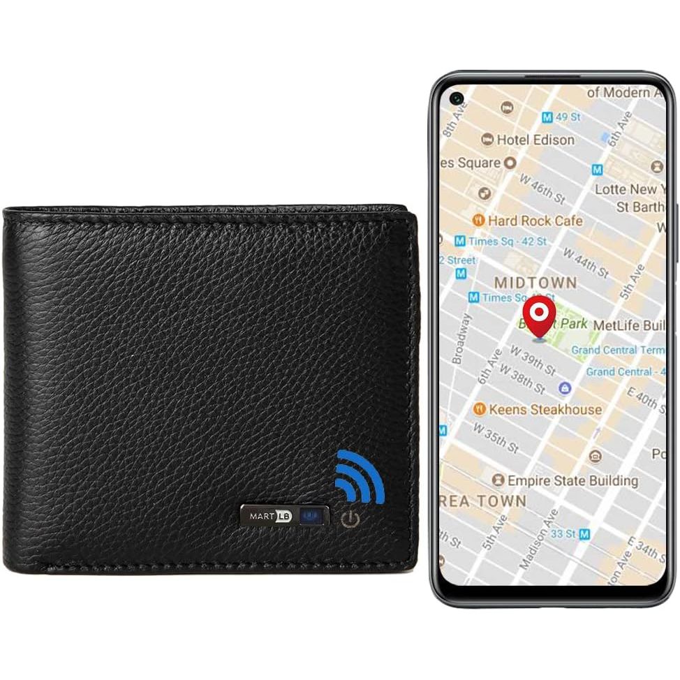 Anti-Lost Bluetooth Wallet Tracker & Finder GPS Position Locator Mens Slim Minimalist trackable Cool Leather Wallet Credit Card Holder (Coffee) (Coffee, Horizontal) (Black, Horizontal)