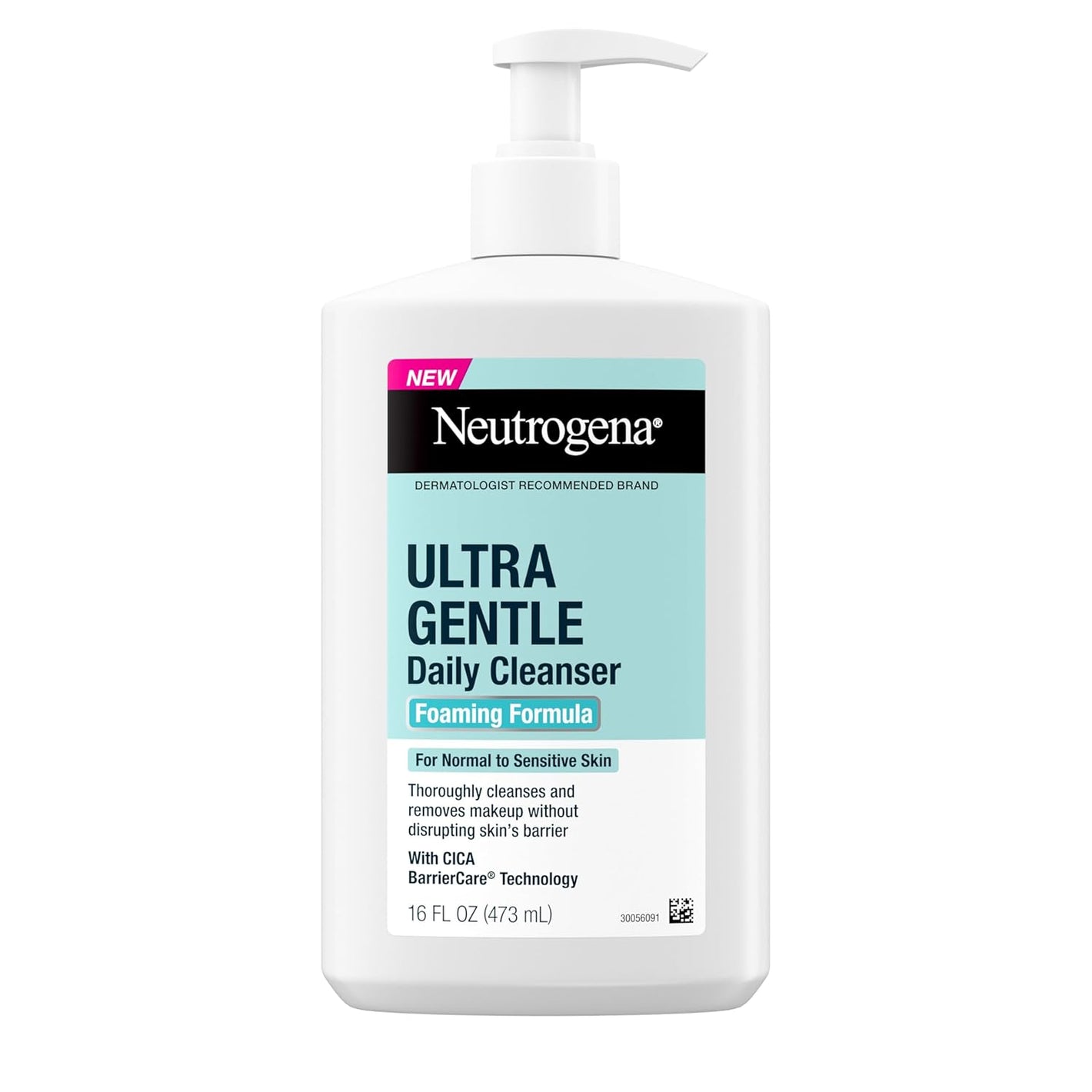 Neutrogena Ultra Gentle Foaming Facial Cleanser, Fragrance Free Hydrating Face Wash for Sensitive Skin, Daily Non Over Drying Makeup Remover, Hypoallergenic, Soap & Dye Free, Non-Comedogenic, 16 Fl Oz