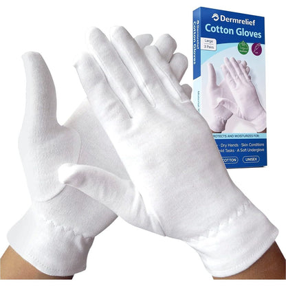 Cotton Gloves - for Beauty, Dry Hands, Eczema, Dermatitis and Psoriasis (Large, 3 Pairs)