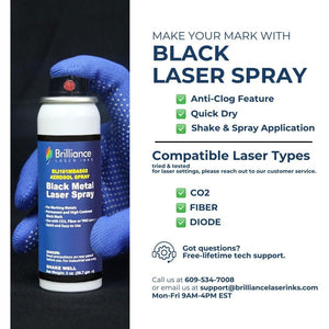 Brilliance Laser Inks 2 Oz Aerosol Black Laser Marking Spray for High Contrast Metal Marks | Permanent and Durable Metals Ink for Fiber, YAG, Diode, and CO2 Laser Engraver