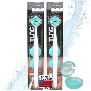 Tung Brush Tongue Cleaner, Plastic Tung Scraper, Tongue Cleaning to Fight Bad Breath, Halitosis Defense, USA Made, 2-Pack w/Cap