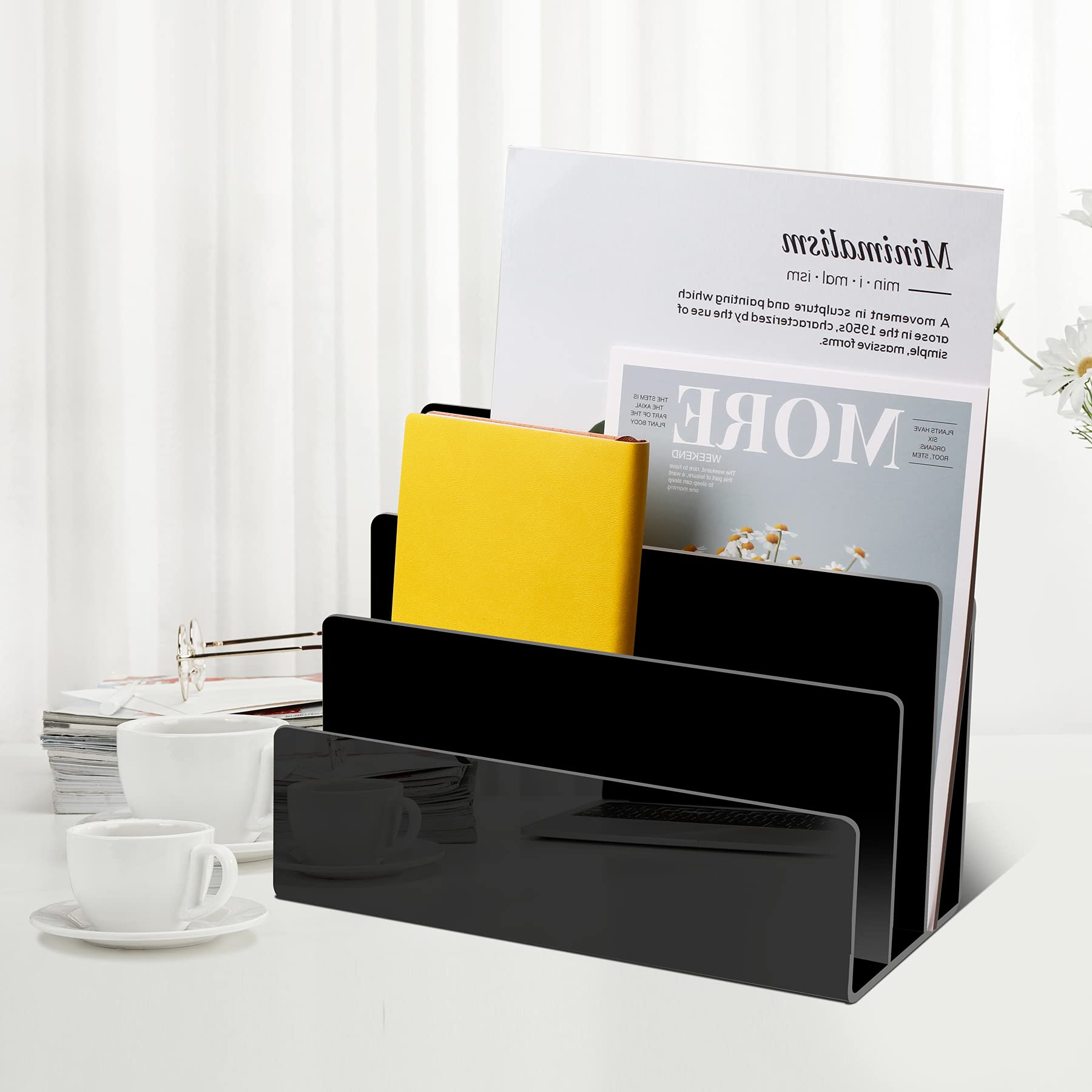 Buy now Acrylic Desktop File Sorter Thick Cast Holder for Document Paper Letter Book Envelope Laptop Office File Organizer Stand Rack on Office Desktop (Black) at indiglob india