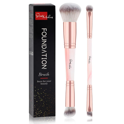Makeup Brushes Dual-ended Foundation Brush - START MAKERS 2-in-1 Concealer Brush Face Eyebrow Eyeshadow Brush for Liquid, Powder, Buffing, Blending, Contouring Foundation Make Up Brushes(2Pcs)