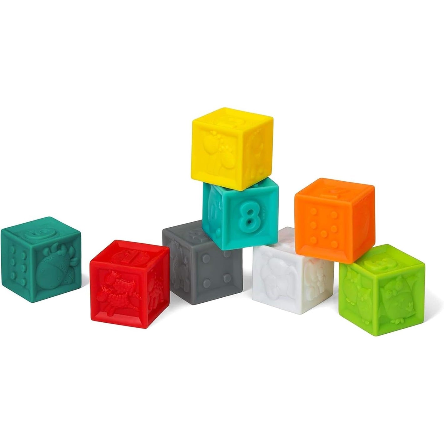 Infantino Squeeze and Stack Block Set - Colorful Textured Soft Blocks, Includes Numbers, Animals and Shapes, Ages 6 Months +