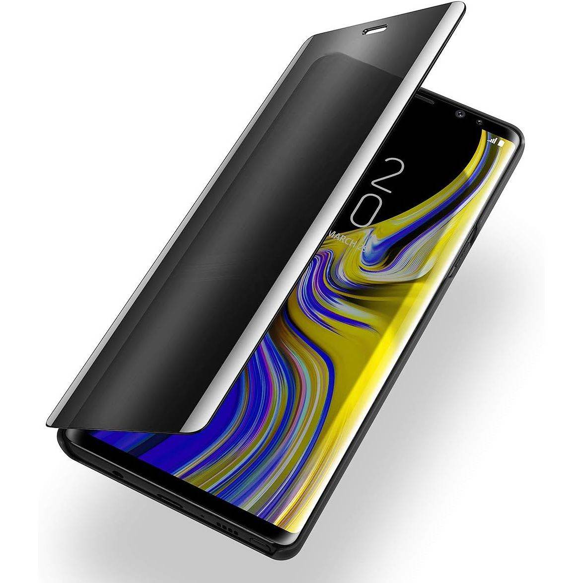 AICase Galaxy Note 9 Case, Luxury Translucent View Window Front Cover Mirror Screen Flip Smart Electroplate Plating Stand 360 Full Body Protective Case for Samsung Galaxy Note 9 (Midnight Black) - My Store