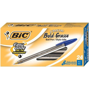 Bic Cristal Bold, 1.6 mm Ball Pen, Blue - Pack of 48 (MSBP241-BEx2)