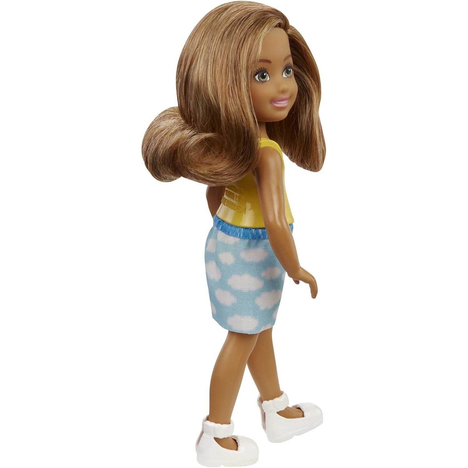 Barbie Chelsea Doll (6-inch Brunette) Wearing Skirt with Cloud Print and White Shoes, Gift for 3 to 7 Year Olds - My Store