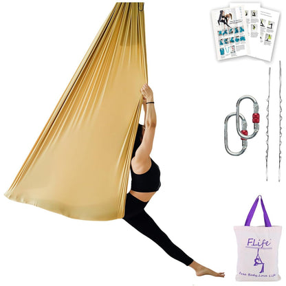 F.Life Aerial Silk Yoga Hammock & Swing for yoga Inversion,Strength training,starter hardware kit