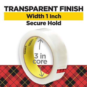 Scotch Transparent Tape, Clear Tape Engineered for Office and Home Use, 3 Inche Core, 1 in x 2592 in, 3 Rolls