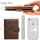 POKOFO Large RFID Genuine Leather Card Holder Trifold Wallet Snap Closure 3 ID Windows for men