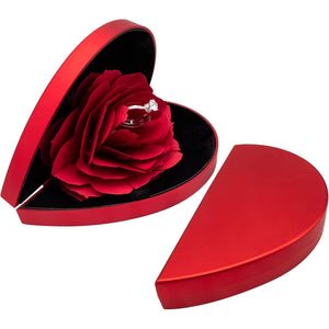 wonuu Engagement Ring Box,Ring Rose Box Surprise Jewelry Storage Holder for Woman as Proposal Engagement Wedding Ring Jewelry Gift ect. (Heart Shaped-Red)