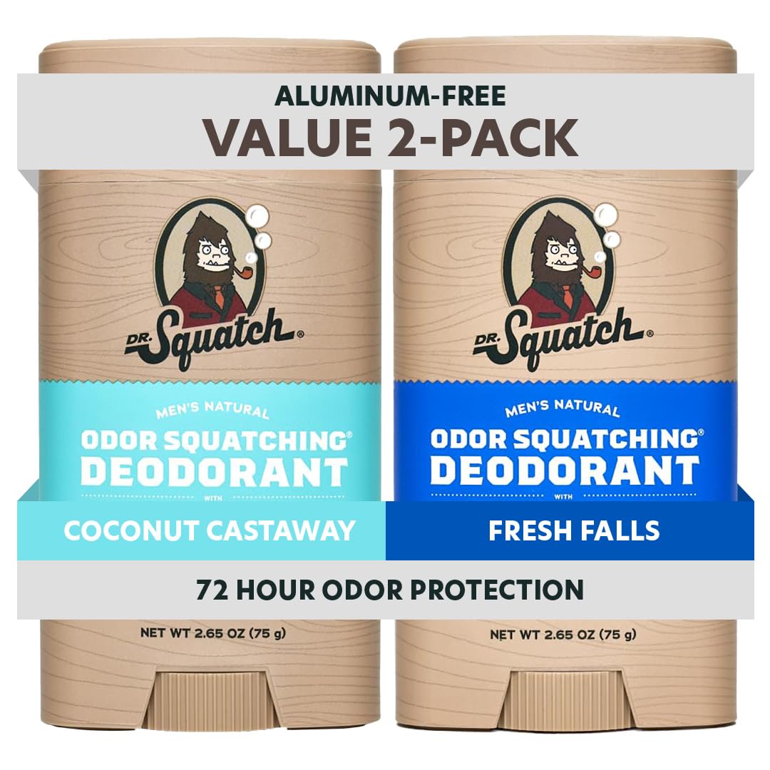 Buy now Dr. Squatch Natural Men’s Deodorant – Aluminum Free Natural Deodorant Men with Charcoal & Postbiotics for 72-Hour Odor Protection – Rainforest Rapids + Fresh Falls, 2.65oz Stick (2-Pack) Tropical Tide at indiglob india