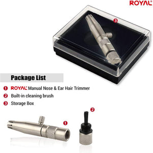 ROYAL [Made in Korea] Premium Manual Nose Hair Trimmer for Men Silver Bullet, Battery-Free, Stainless Steel Rotary Blade Grooming Tool, Waterproof, Safe & Painless with Patented Mechanism, ET-3