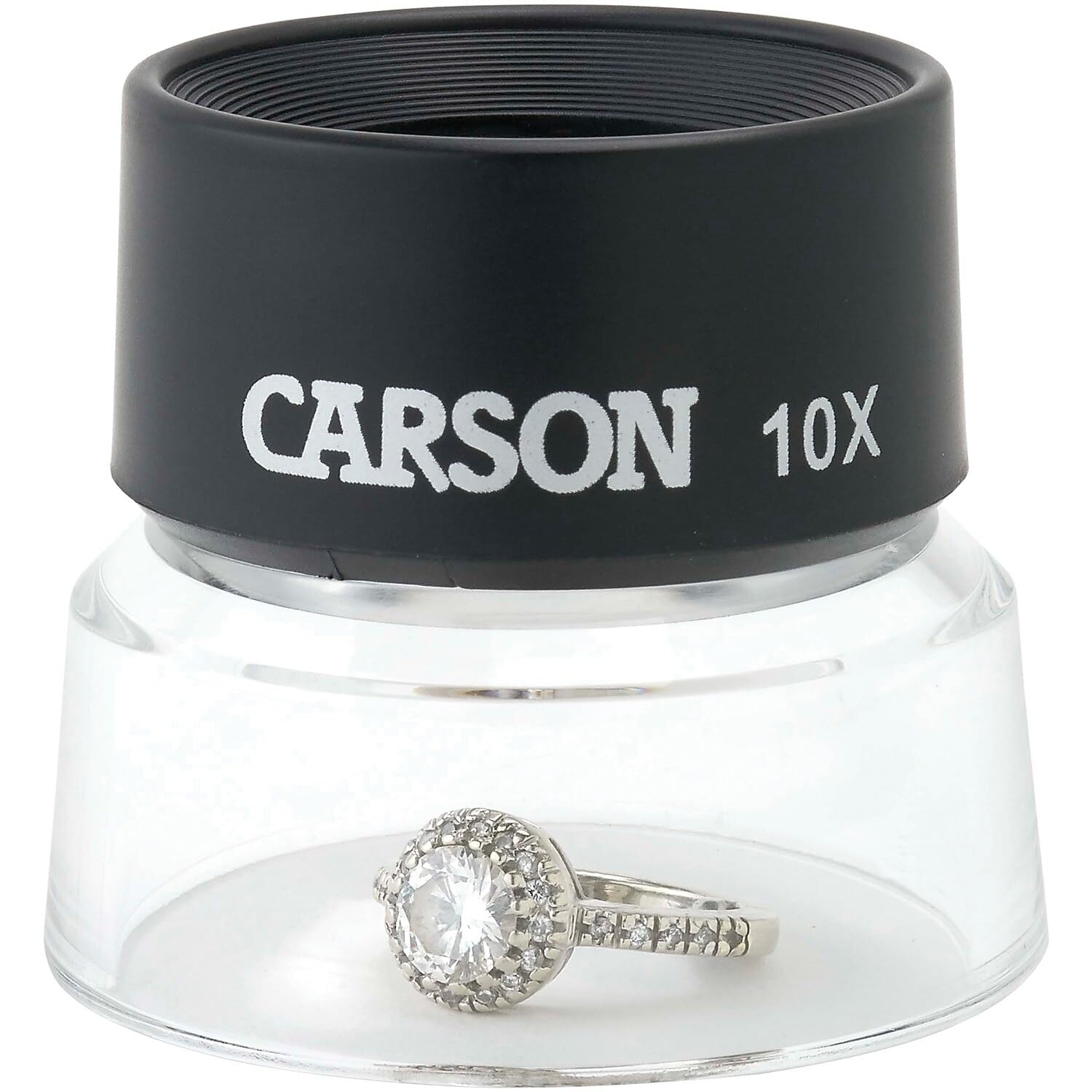 Buy now Carson LumiLoupe 10X Power Black/Clear Stand Magnifier, Ambient Light, 1.0 inch Lens Diameter, 2.0 inch Base Diameter, 2.0 x 1.75 x 2.0 inches, 0.05 kg at indiglob india