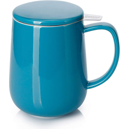 Sweese 20oz Porcelain Teacup with Infuser and Lid, Large Tea Mug for Loose Tea - Microwave and Dishwasher Safe, Insulated, Modern Design for Tea Lovers