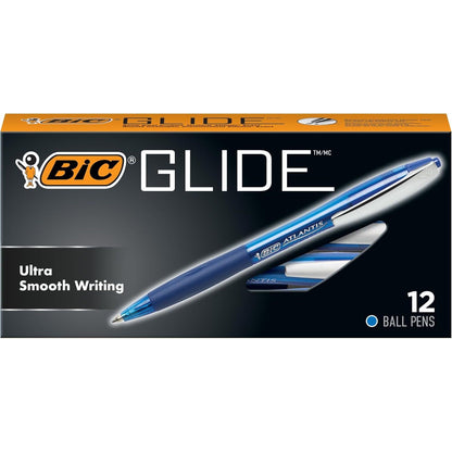BIC Glide Blue Retractable Ballpoint Pens, Medium Point (1.0mm), 12-Count Pack, Ultra Smooth Writing Blue Pens