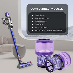 2 Pack V15 V11 Filters Replacement Compatible with Dyson V11 Animal, V11 Torque Drive, V11 Complete, V11 Extra, V15/V15s Detect, Washable, Reusable Cordless Vacuum Filter for Pet Hair, Dirt, Dust