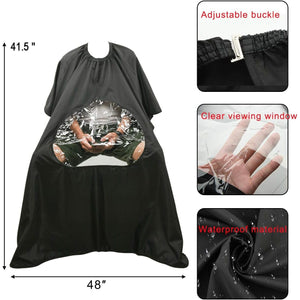 CM Barber Cape with Clear Window Salon Cape Hair Cutting Cover Hair Drape Waterproof Haircut Apron with Buckle for Barber Shop Salon Stylists Home DIY Hairdressing